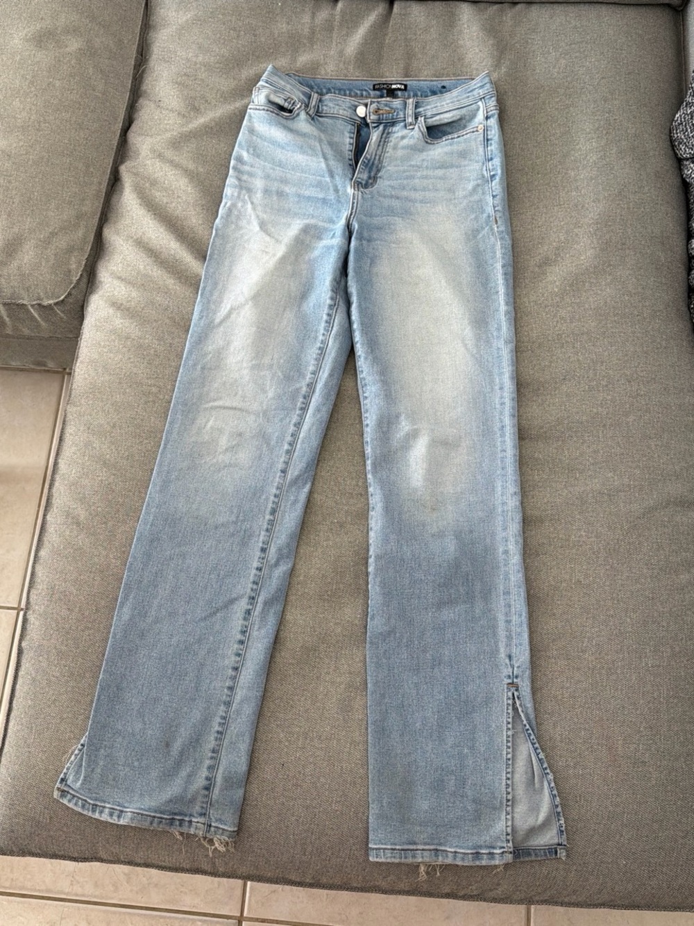 Fashion Nova Light Blue Split-Hem Wide Leg Jeans